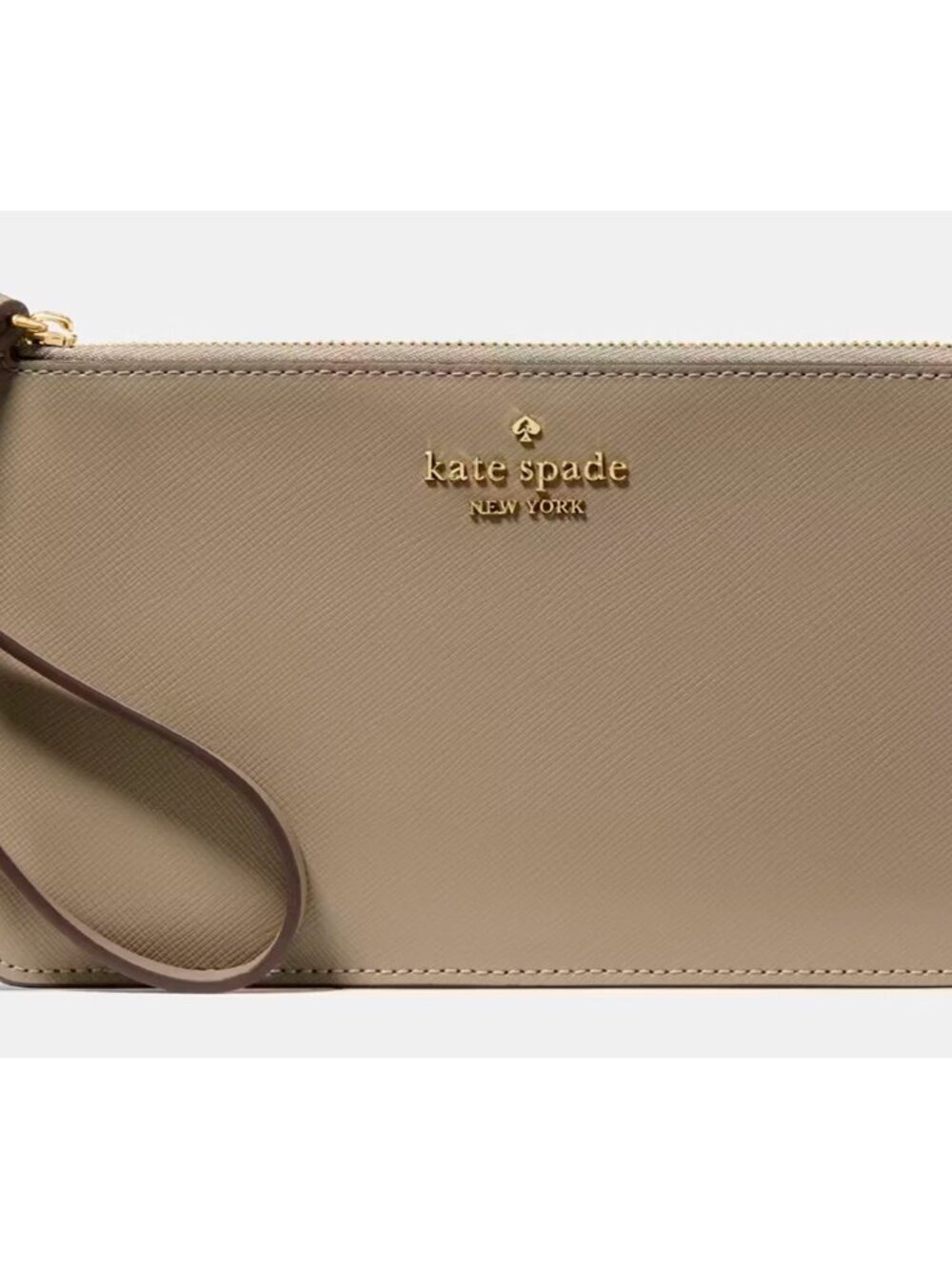 S Kate Spade Lucy Oyster Shell Taupe Leather Medium L-Zip Wristlet KD546NWT $139